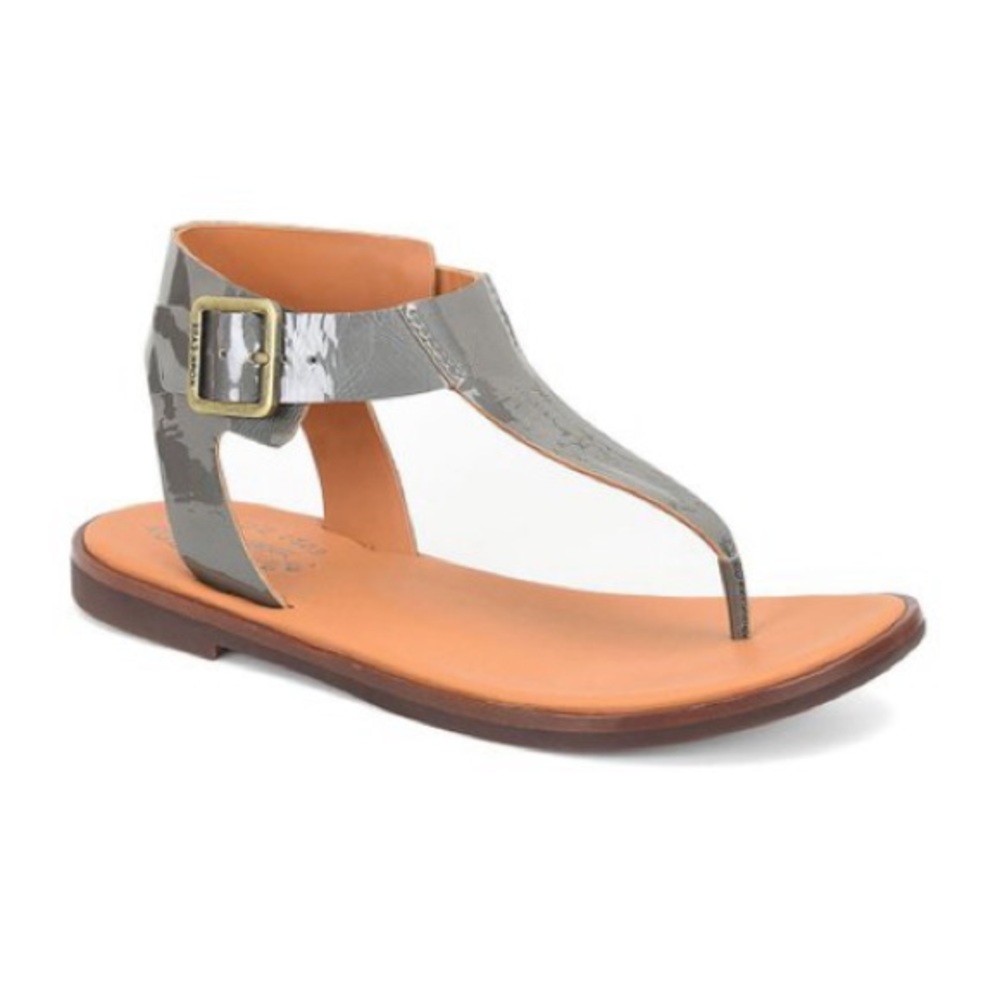 Kork Ease Gray Patent Leather Thong Sandals Gem